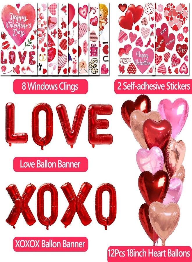 Wohohoho Valentines Day Window Clings Decorations Set, 10 Sheets Valentine's Day Window Stickers, LOVE XOXO Ballon Banner, 12Pcs Heart-Shaped Balloons. Happy Valentine's Romantic Gifts for Home Office - Image 2