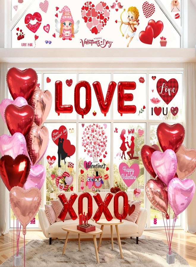 Wohohoho Valentines Day Window Clings Decorations Set, 10 Sheets Valentine's Day Window Stickers, LOVE XOXO Ballon Banner, 12Pcs Heart-Shaped Balloons. Happy Valentine's Romantic Gifts for Home Office - Image 1