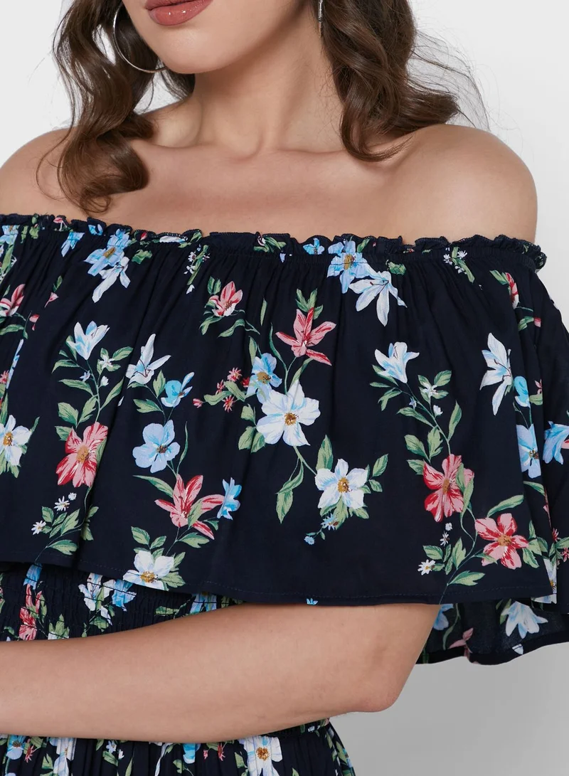 ELLA Polka Dot Off Shoulder Dress With Side Slits