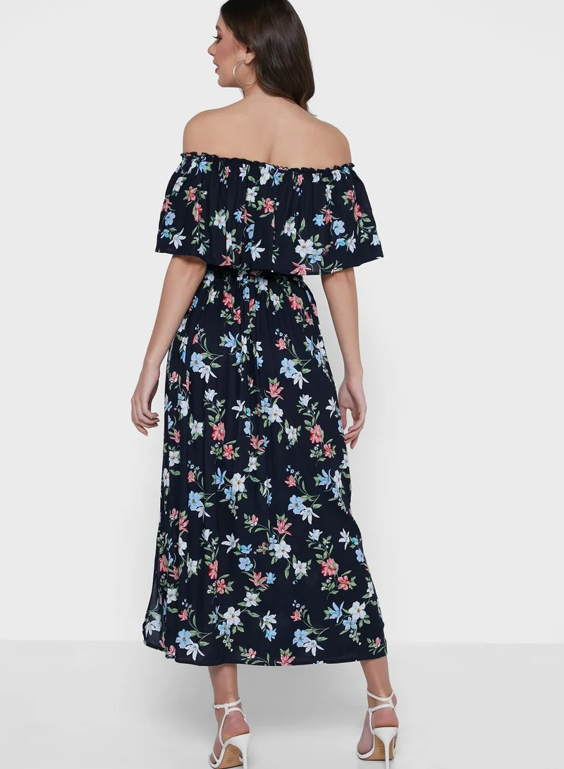 ELLA Polka Dot Off Shoulder Dress With Side Slits