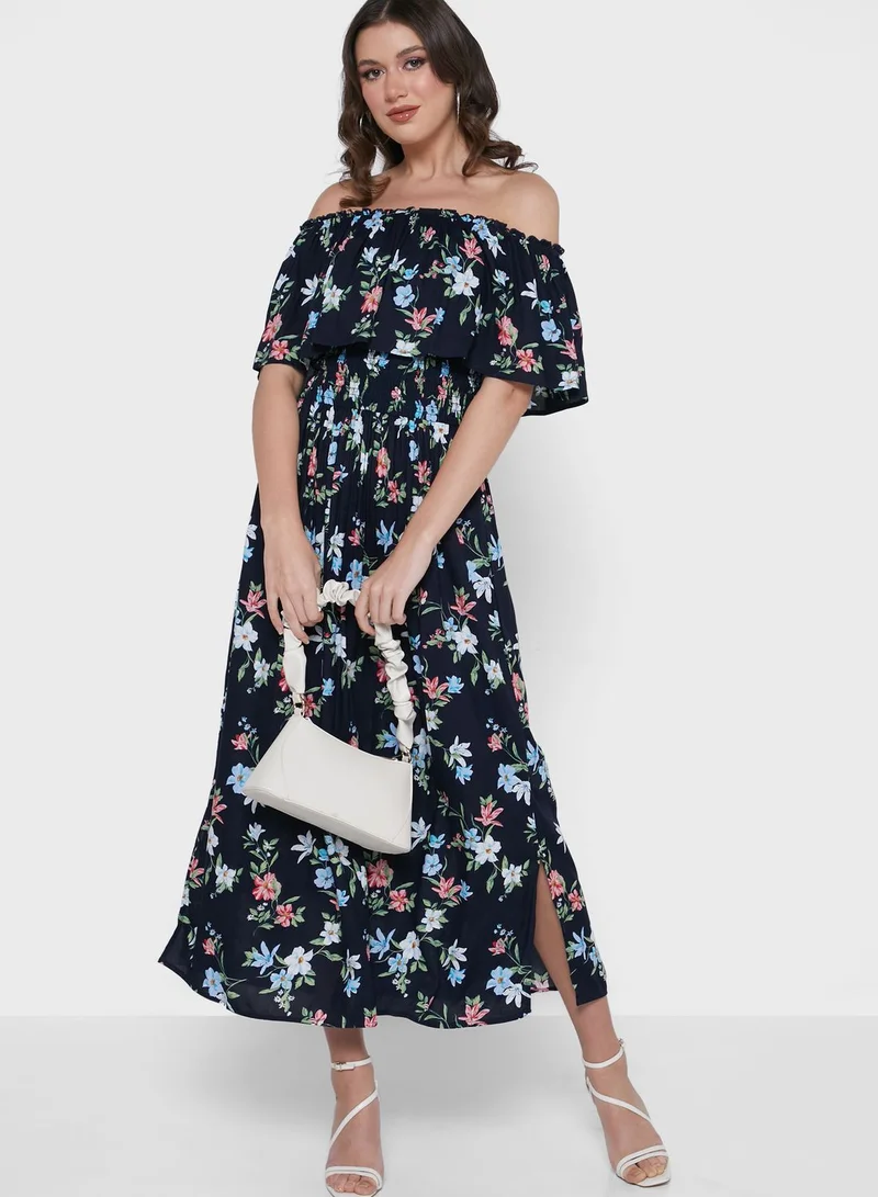 ELLA Polka Dot Off Shoulder Dress With Side Slits