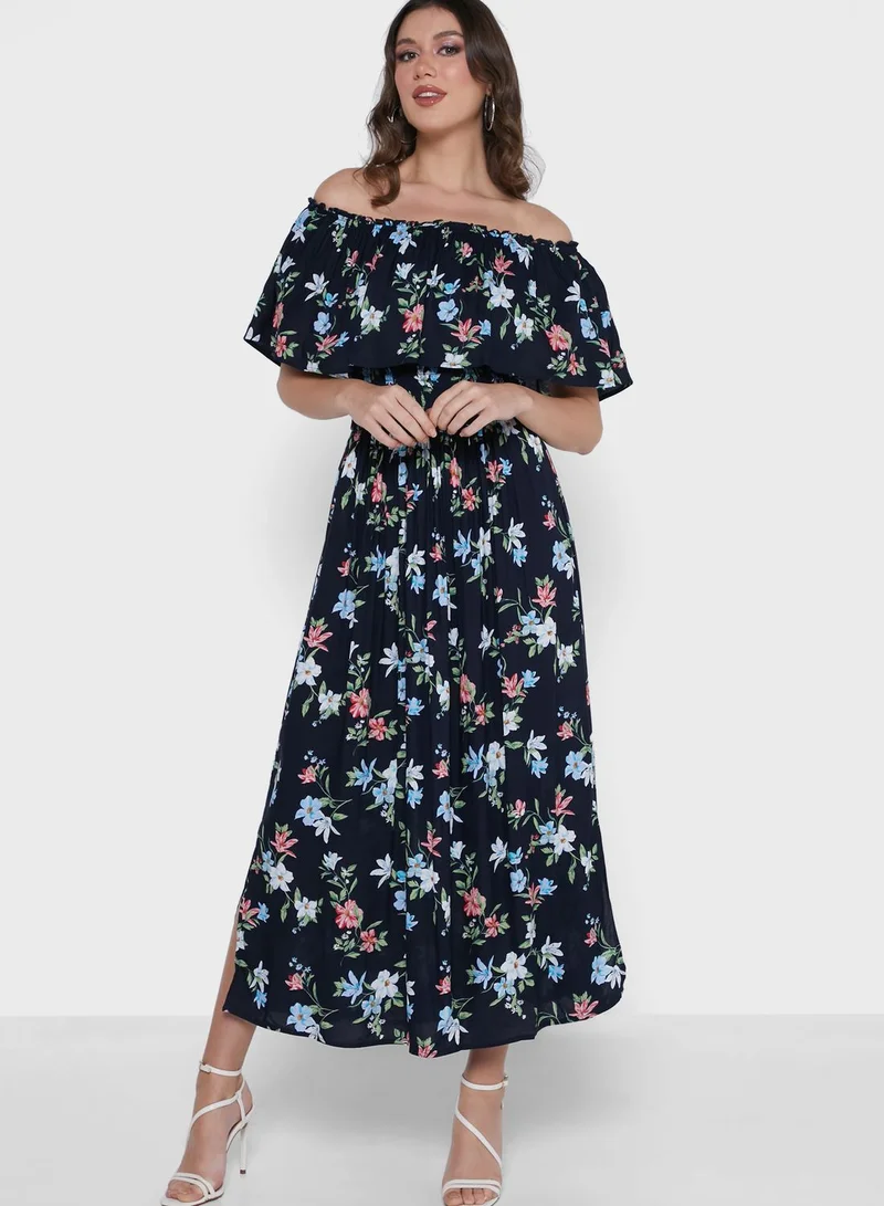 ELLA Polka Dot Off Shoulder Dress With Side Slits