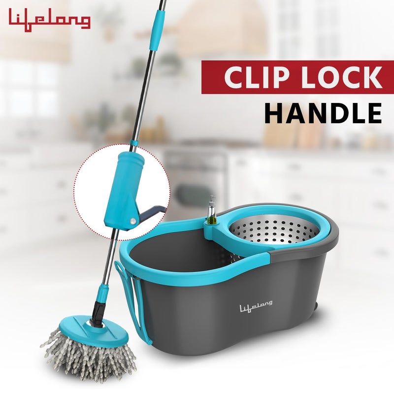 Lifelong Plastic 10L Spin Floor Mop Set With Bucket With 360 Degree Spinner Floor CleaningMopping System Microfiber Refills Blue Llmop902 - Image 5