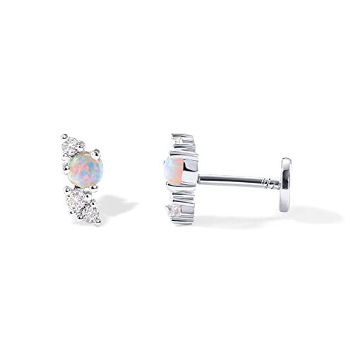 PAVOI Rhodium Plated Solid 925 Sterling Silver Post Cubic Zirconia Flat Back Earrings for Women | Opal Cartilage Earring | Helix Piercing Jewelry | Small Stud Earrings - Image 1