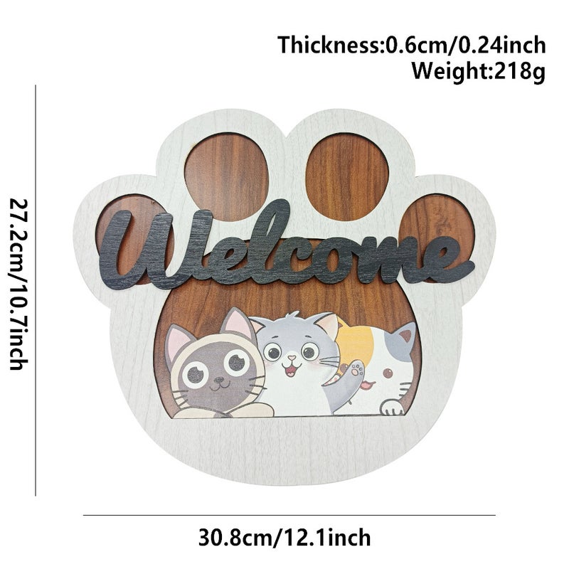 Summer Wooden Dog Sign Indoor Welcome Decor Welcome footprints listed 30.8*27.2*0.6cm 