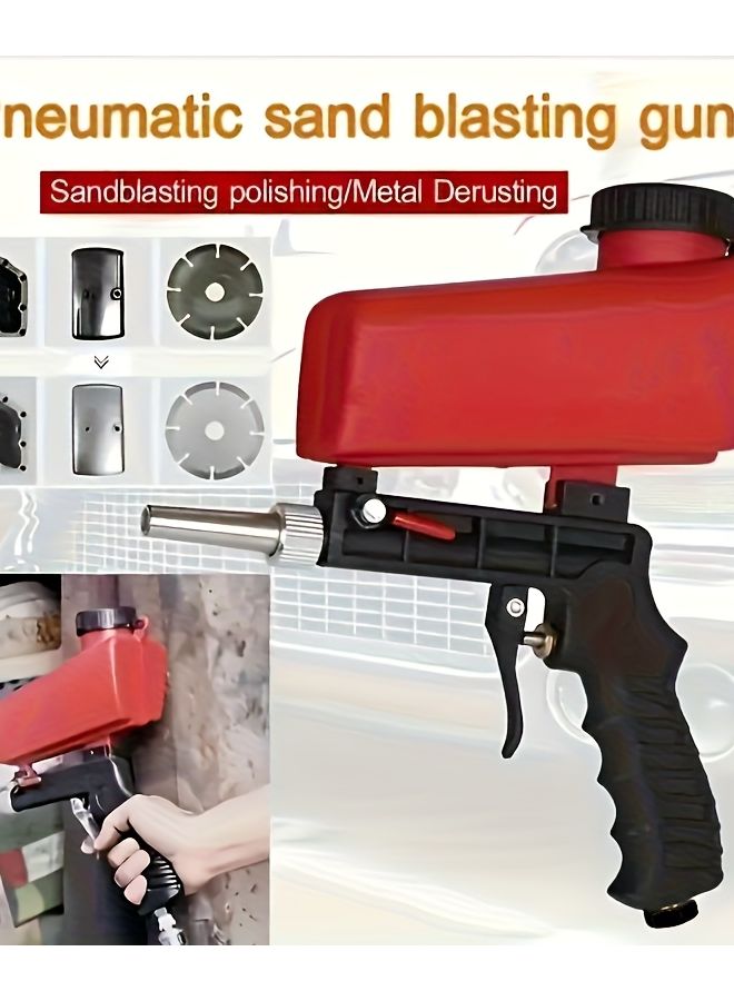 مسدس رش الرمل الهوائي القابل للتعديل والمتين 1 قطعة مع حاوية حمراء لتلميع المعادن وإزالة الصدأ - Image 2