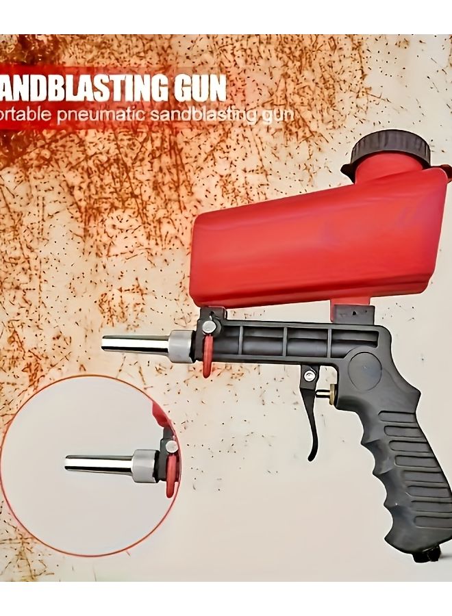 مسدس رش الرمل الهوائي القابل للتعديل والمتين 1 قطعة مع حاوية حمراء لتلميع المعادن وإزالة الصدأ - Image 1