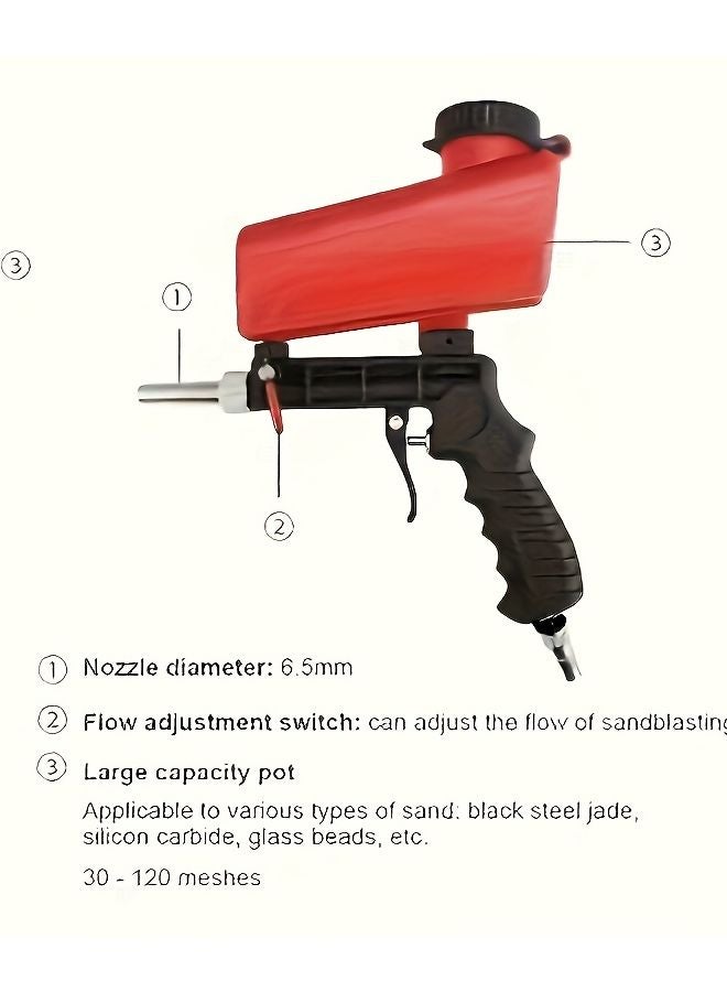 مسدس رش الرمل الهوائي القابل للتعديل والمتين 1 قطعة مع حاوية حمراء لتلميع المعادن وإزالة الصدأ - Image 4