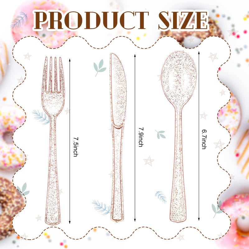 Youyole 150 Pcs Pink Plastic Silverware Set Disposable Flatware Christmas Silverware Includes 50 Forks 50 Spoons 50 Knives Glittery Plastic Cutlery Pink Utensils Set for Birthday - Image 2