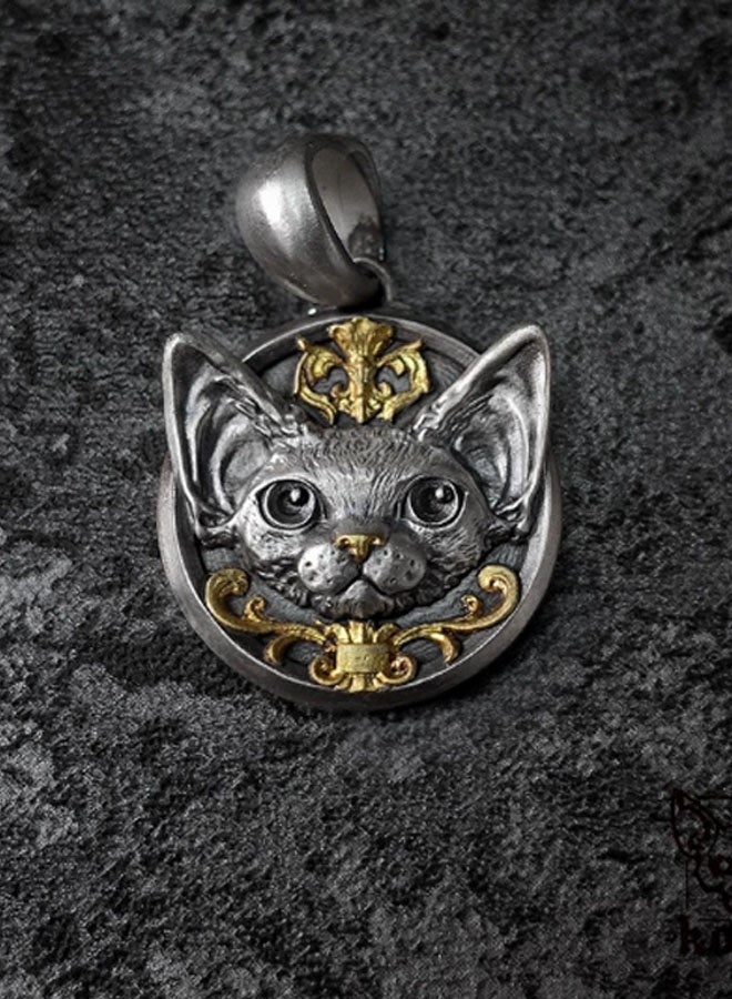 نيوترل القط - قلادة مجوهرات زوجين قلادة مجوهرات شخصية للرجال والنساء قلادة زوجين شخصية شخصية (قلادة زوجين قطة رمادية فضية رمادية عتيقة + نقش زهور ذهبية) - Image 1