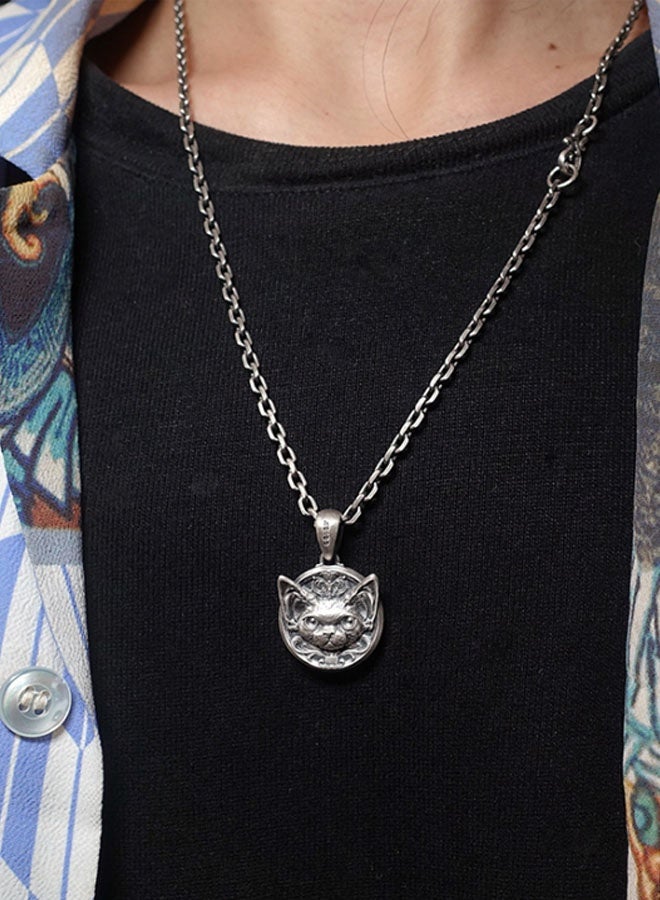 نيوترل القط - قلادة مجوهرات زوجين قلادة مجوهرات شخصية للرجال والنساء قلادة زوجين شخصية شخصية (قلادة زوجين قطة رمادية فضية رمادية عتيقة + نقش زهور ذهبية) - Image 3