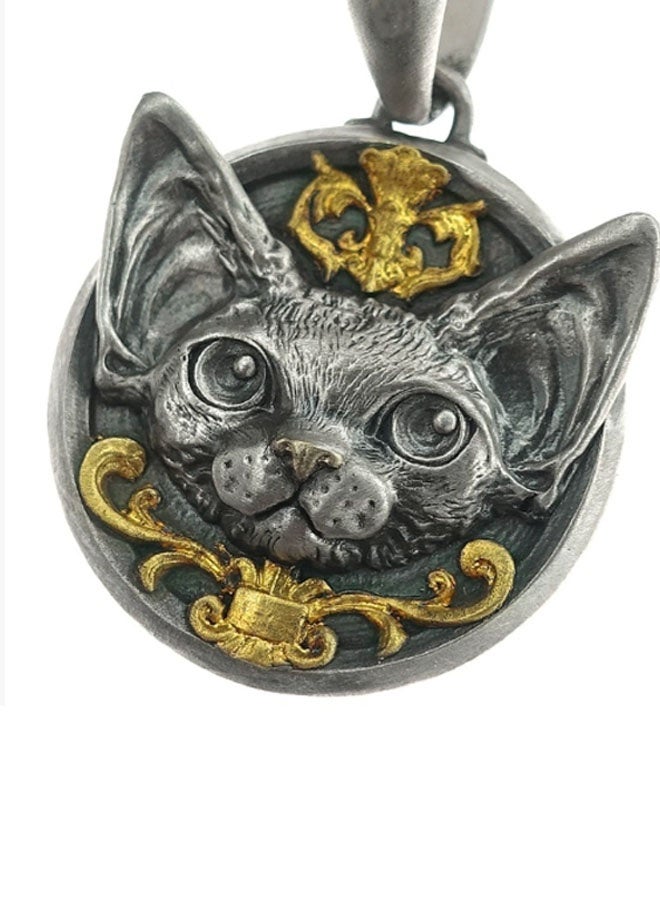 نيوترل القط - قلادة مجوهرات زوجين قلادة مجوهرات شخصية للرجال والنساء قلادة زوجين شخصية شخصية (قلادة زوجين قطة رمادية فضية رمادية عتيقة + نقش زهور ذهبية) - Image 2