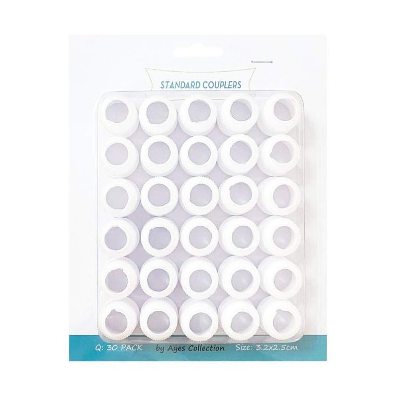 ZaneGear 30 Pairs Plastic Standard Couplers Cake Decorating for Icing Nozzles Piping Bags White 