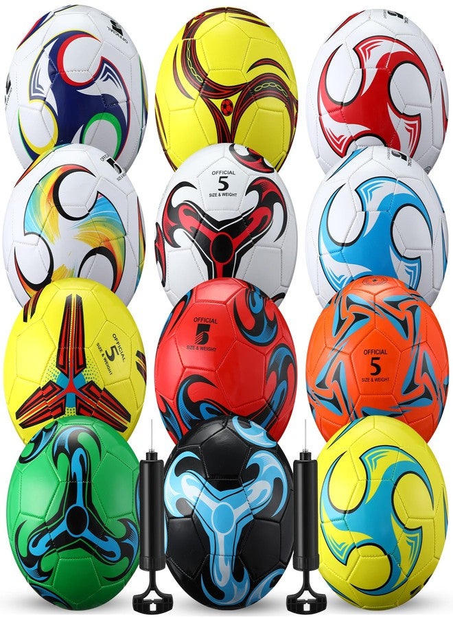 Lunmon 12 Pcs Bulk Soccer Balls with 2 Pump Official Size Deflated Ball Football for Indoor Outdoor Game Sports Training Adult Players Soccer Birthday Gift Global(Size 5,Classic 1) - Image 1