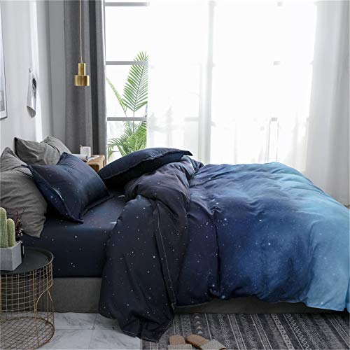HYPREST Duvet Cover Queen Size, 3 Pcs Star Moon Galaxy Patterned Duvet Cover Set Kawaii Cute Bedding Sets Queen Soft Breathable - Image 2