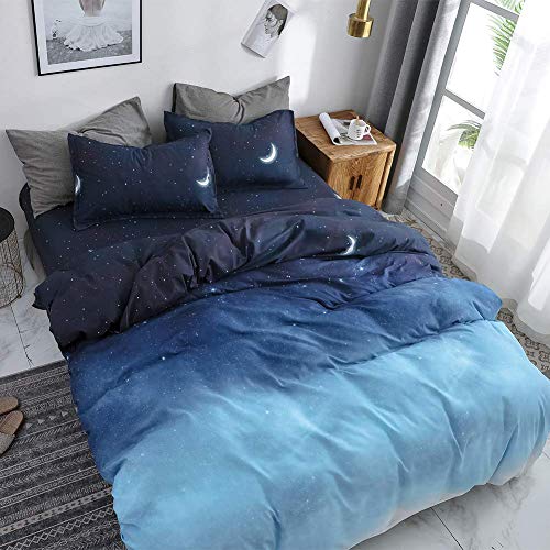 HYPREST Duvet Cover Queen Size, 3 Pcs Star Moon Galaxy Patterned Duvet Cover Set Kawaii Cute Bedding Sets Queen Soft Breathable - Image 1