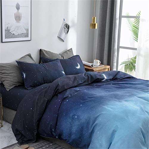 HYPREST Duvet Cover Queen Size, 3 Pcs Star Moon Galaxy Patterned Duvet Cover Set Kawaii Cute Bedding Sets Queen Soft Breathable - Image 4