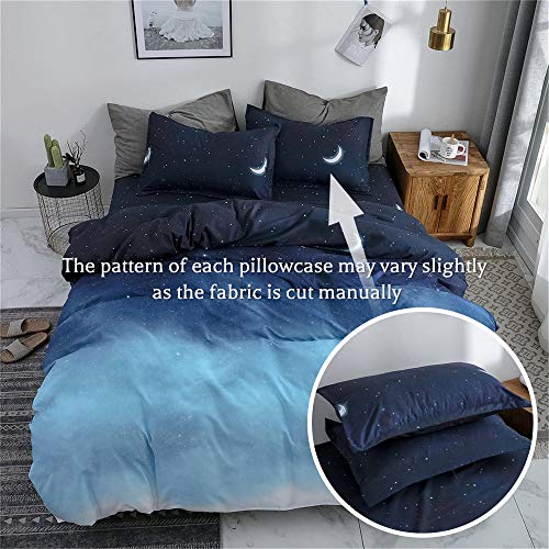 HYPREST Duvet Cover Queen Size, 3 Pcs Star Moon Galaxy Patterned Duvet Cover Set Kawaii Cute Bedding Sets Queen Soft Breathable - Image 3
