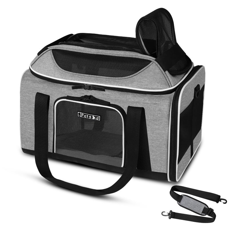 Petskd Top-Expandable Pet Carrier 18x11x11 Inches Delta American United Airline Approved, Soft-Sided Carrier for Small Cats and Dogs with Locking Safety Zippers and Anti-Scratch Mesh(Grey) - Image 1