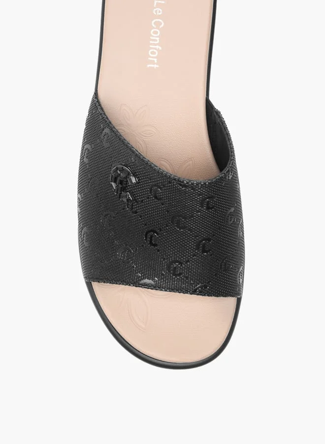 لو كونفورت Womens Monogram Embossed Sandals With Wedge Heels