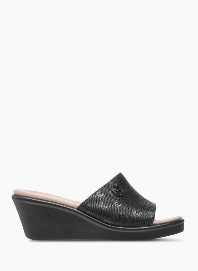 لو كونفورت Womens Monogram Embossed Sandals With Wedge Heels