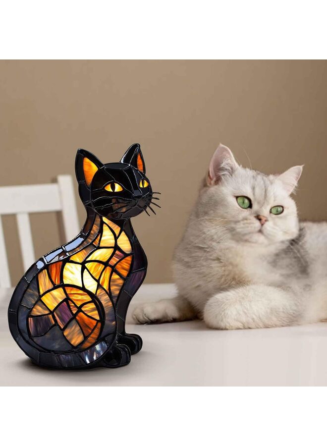 Cat Lamp Stained Glass, Retro Cat Stained Resin Tabletop Night Light - Cute Pet Themed LED Lamp, Animal Series, Gift for Cat Lovers  - Image 3