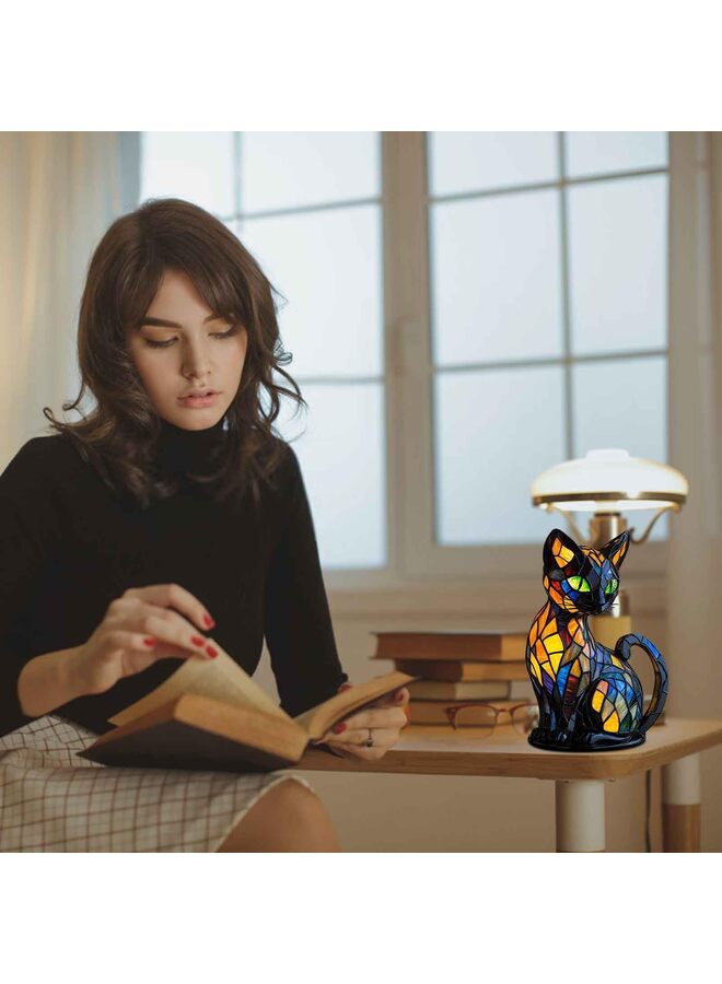 Cat Lamp Stained Glass, Retro Cat Stained Resin Tabletop Night Light - Cute Pet Themed LED Lamp, Animal Series, Gift for Cat Lovers  - Image 5