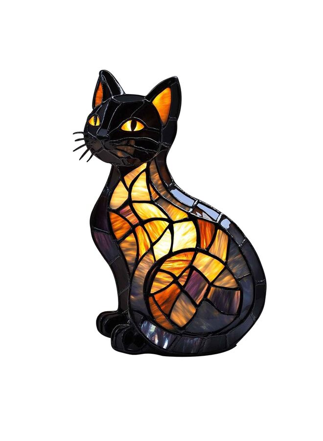 Cat Lamp Stained Glass, Retro Cat Stained Resin Tabletop Night Light - Cute Pet Themed LED Lamp, Animal Series, Gift for Cat Lovers  - Image 1