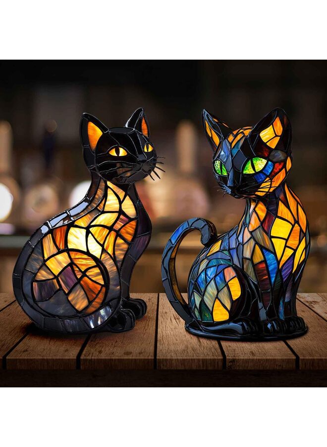 Cat Lamp Stained Glass, Retro Cat Stained Resin Tabletop Night Light - Cute Pet Themed LED Lamp, Animal Series, Gift for Cat Lovers  - Image 4