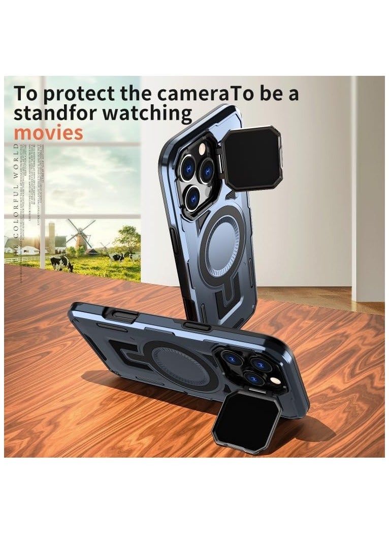 GOLDEN MASK - GOLDEN MASK Compatible With iPhone 15 Pro Max Case with Camera Protection, with Mag-safe Case Magnetic with Stand (Blue) - Image 1