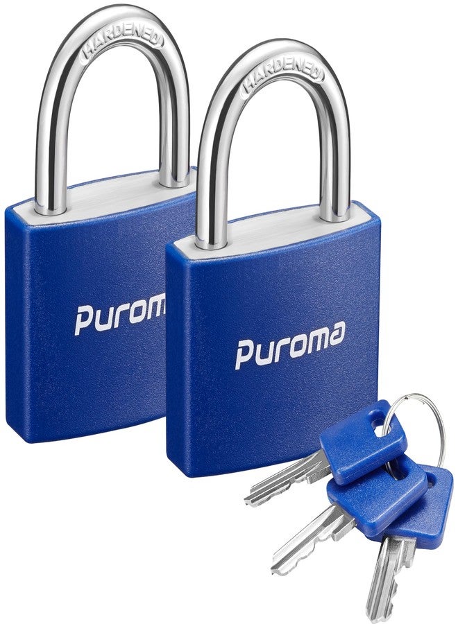 Puroma Lock Keyed Padlock, 2 Pack Aluminum Locks with 3 Keys Alike, 1.1 Inch Locker Lock 43mm Small Padlocks for Gate, Fence, Shed, Toolbox, School Gym Locker (Blue) - Image 1