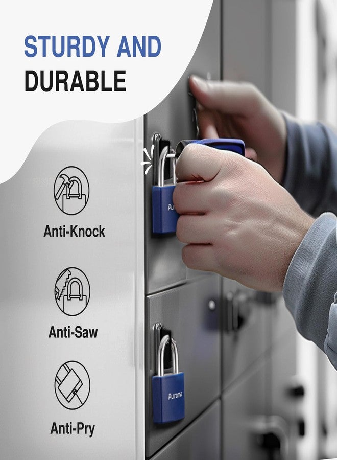 Puroma Lock Keyed Padlock, 2 Pack Aluminum Locks with 3 Keys Alike, 1.1 Inch Locker Lock 43mm Small Padlocks for Gate, Fence, Shed, Toolbox, School Gym Locker (Blue) - Image 5