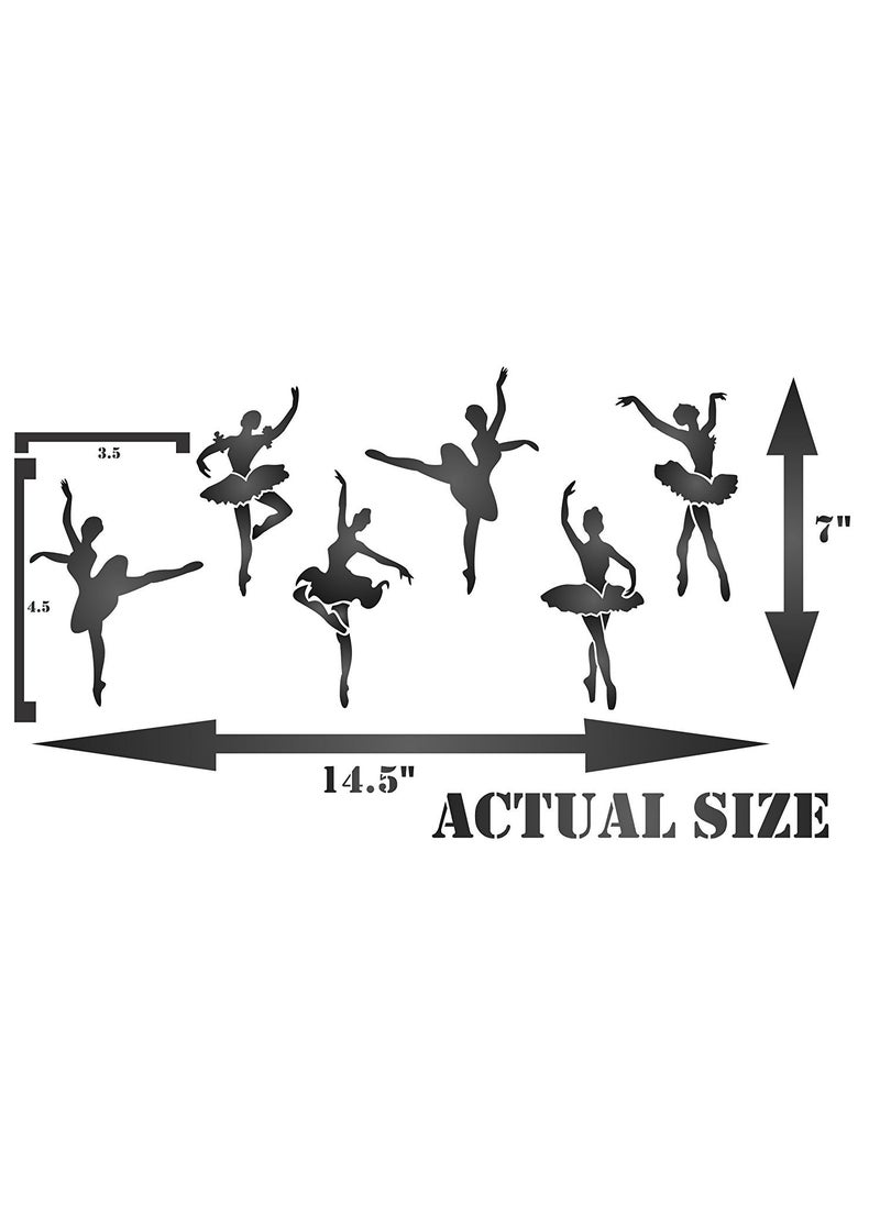 Usnyabni - Ballerinas Stencil - (Size 13.5?w x 6.5?h) Reusable Wall Stencils for Kids Rooms Nursery Girls Room Stencil Ideas - Use on Walls, Floors, Fabrics, Glass, Wood and More? - Image 1