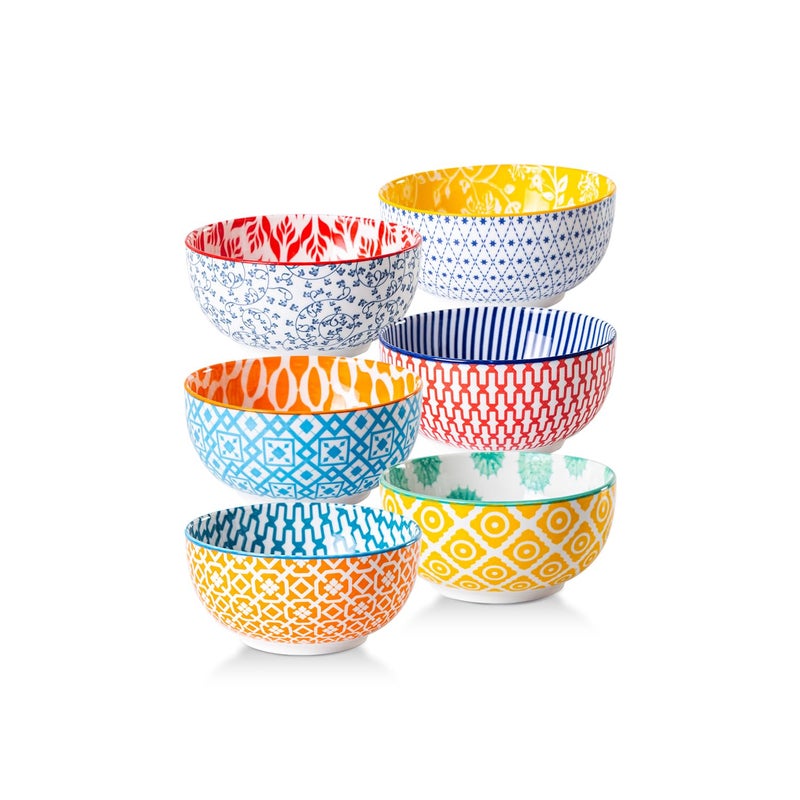 Cerkik Ceramic Dessert Bowls Set - Small 11 Oz Porcelain Ice Cream Bowls for kitchen - 4.7 Inch Cereal Bowls for Salad, Fruits, Ramen - Microwave Dishwasher Safe - Set of 6 - Assorted Colors - Image 1