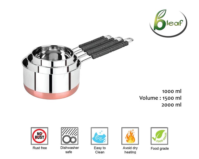 BLeaf Stainless Steel-Round Copper Bottom Tea Pan/Heavy Guage Tea Pan (Pack of 3) (1L, 1.5L, 2L) - Image 4