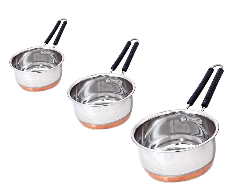 BLeaf Stainless Steel-Round Copper Bottom Tea Pan/Heavy Guage Tea Pan (Pack of 3) (1L, 1.5L, 2L) - Image 3