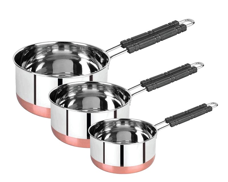 BLeaf Stainless Steel-Round Copper Bottom Tea Pan/Heavy Guage Tea Pan (Pack of 3) (1L, 1.5L, 2L) - Image 1