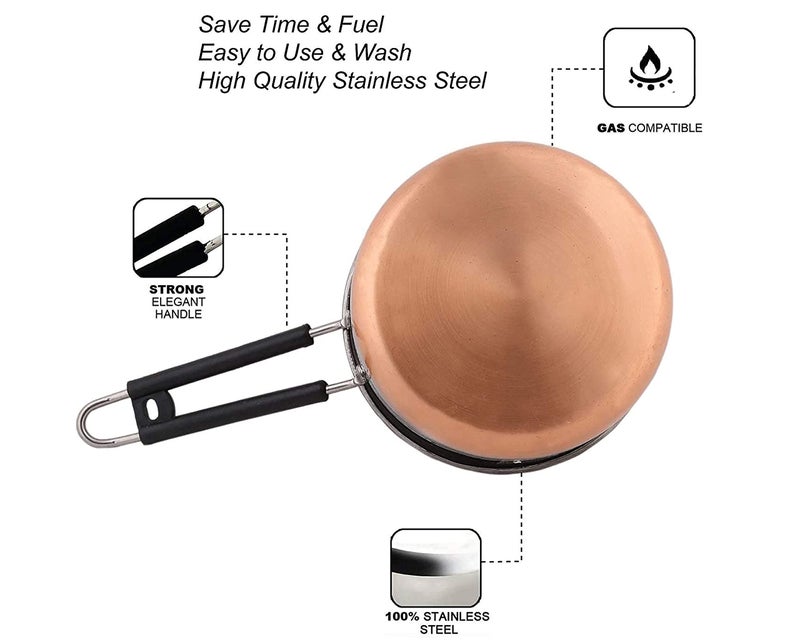BLeaf Stainless Steel-Round Copper Bottom Tea Pan/Heavy Guage Tea Pan (Pack of 3) (1L, 1.5L, 2L) - Image 2