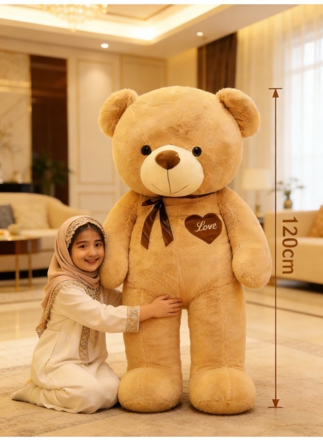 دب تيدي عالي الجودة 120 سم - دمية محتضنة بنية فاتحة، هدية ميلاد مثالية للأطفال وصديقتك - Image 3