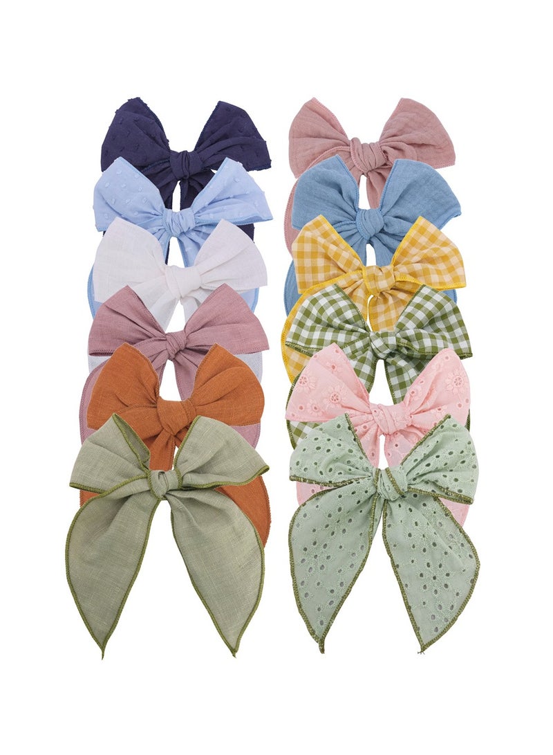 Captaintech 12 bow hair clips, suitable for women and girls, 12 colors, handmade cotton and linen fabric bow French hair clip accessories | multi-color - Image 1