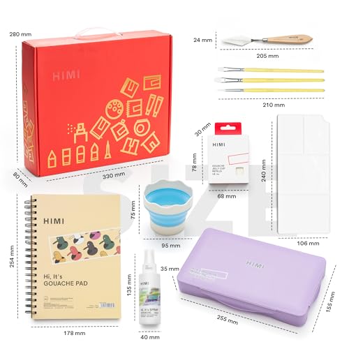 HIMI Deluxe 18 Colors Jelly Gouache Paint Gift Set – Complete Art Kit with Pad, Spray, Palette, Brushes, Painting Knife, Foldable Bucket & Refills for Beginners, Students & Artists (Purple) - Image 3