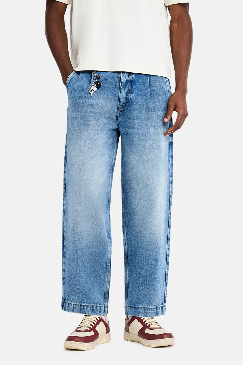 SNITCH Light Blue Solid Loose Fit Streetwear Jeans