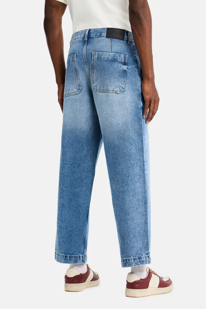 SNITCH Light Blue Light Blue Solid Loose Fit Streetwear Jeans for Men | Best Price UAE