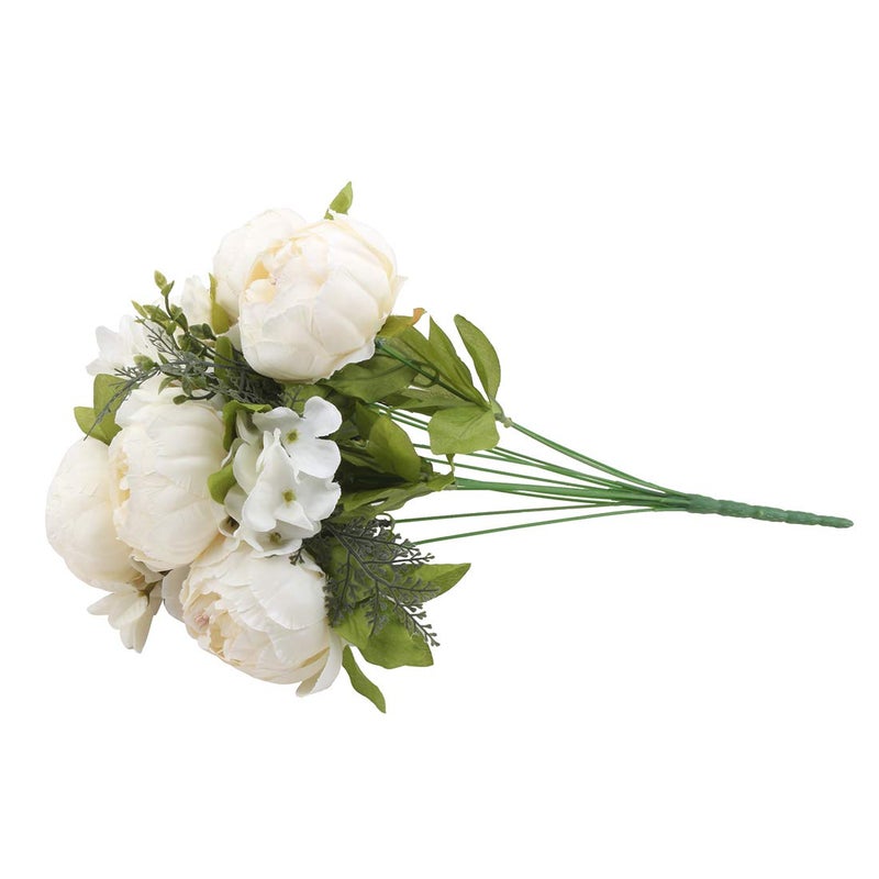Flojery Silk Peony Bouquet Vintage Artificial Peonies Flower for Home Wedding Party Decor (1pcs, White) - Image 2