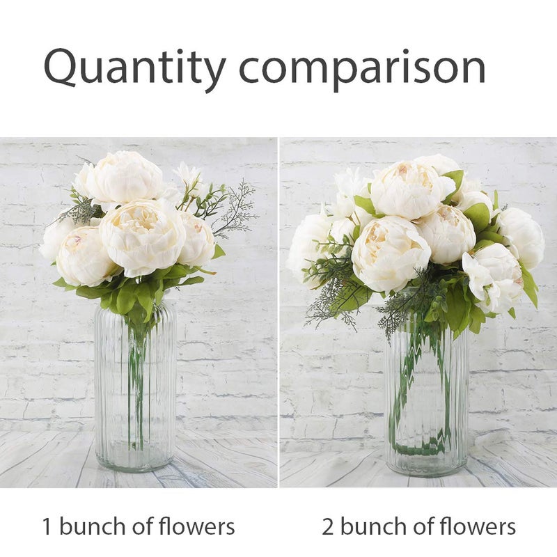 Flojery Silk Peony Bouquet Vintage Artificial Peonies Flower for Home Wedding Party Decor (1pcs, White) - Image 3