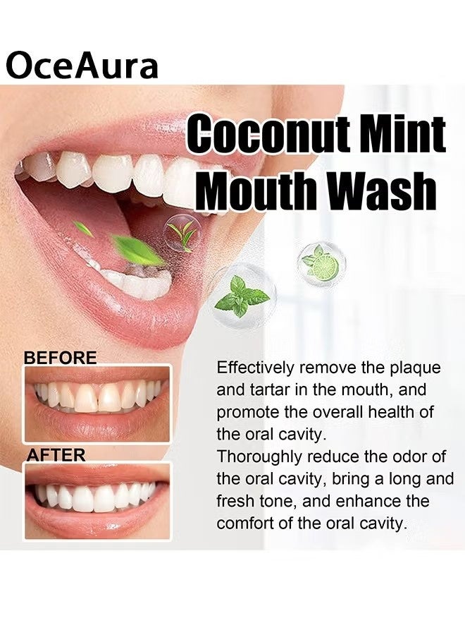 OceAura Whitening Mouth Wash,Coconut & Peppermint Oil with Tongue Scraper Inside the Box - Natural, Alcohol Free Mouthwash to Help With Fresh Breath, Teeth Whitening and Healthier Teeth & Gums 100ml - Image 3
