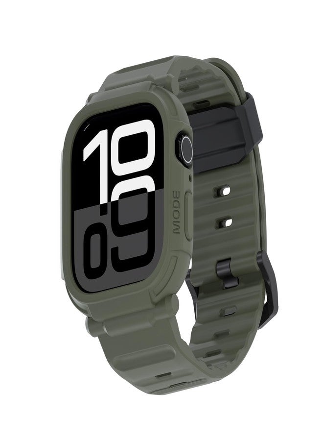 elkson Bands Case for Apple Watch Series 11 10 46mm for Men, Rugged Heavy Duty Bumper Tactical Strap Quattro Pro 2.0 Series for iWatch, Military Grade Durable Protective Cover, Shockproof, Green - Image 1