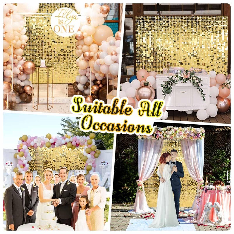 Kate Square Light Gold Sequin Wall Panels Shimmer Wall Birthday Party Backdrop Decorations (Pack of 12) - Image 3