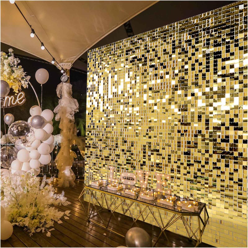 Kate Square Light Gold Sequin Wall Panels Shimmer Wall Birthday Party Backdrop Decorations (Pack of 12) - Image 1