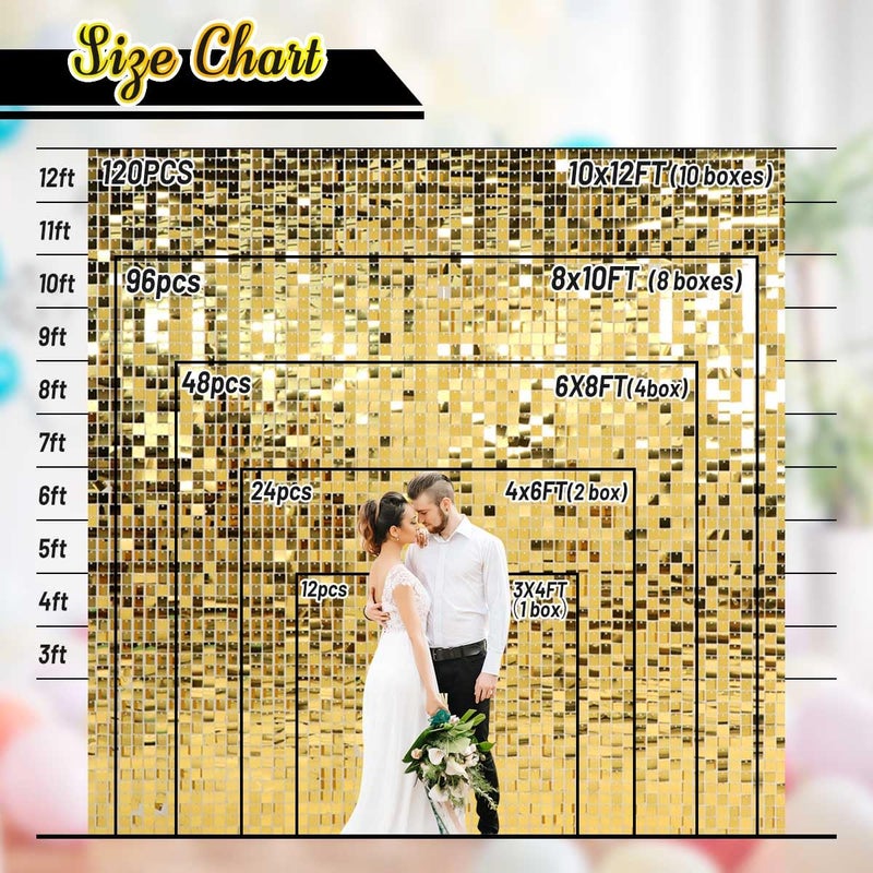 Kate Square Light Gold Sequin Wall Panels Shimmer Wall Birthday Party Backdrop Decorations (Pack of 12) - Image 4